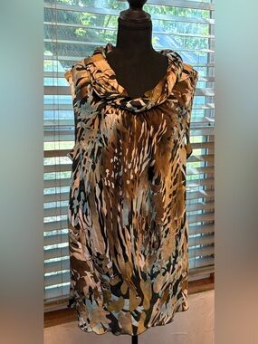 dressbarn Neutral Floral Print Sleeveless Top - Cream, Brown & Black